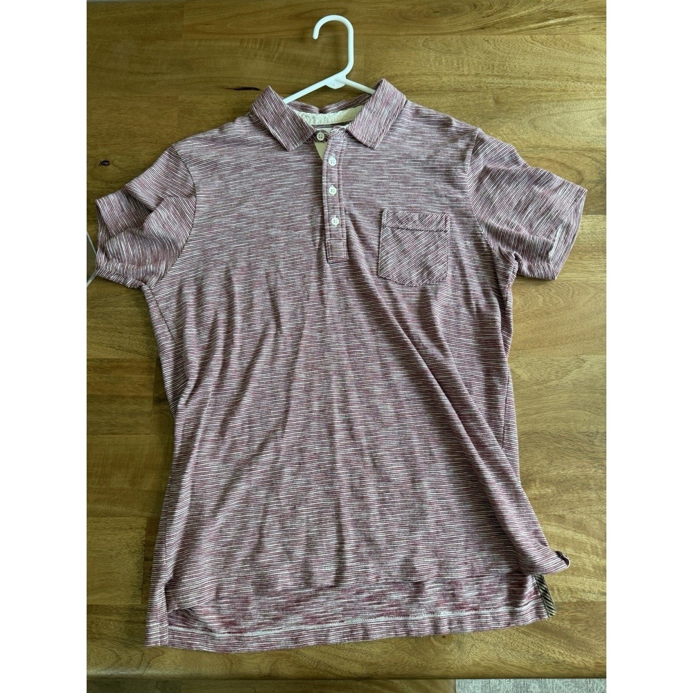 Billy Reid Men's Striped Polo Shirt Red White Short Sleeve Size L Pocket Knit - Picture 2 of 5